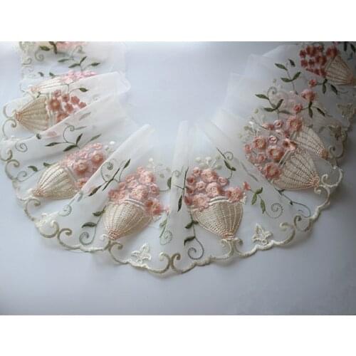 20cm 7.87inch wide-3yards/lot Pink Embroidered Tulle Lace Trim for Garment Decoration,Lovely Embroidery Mesh Lace Trim