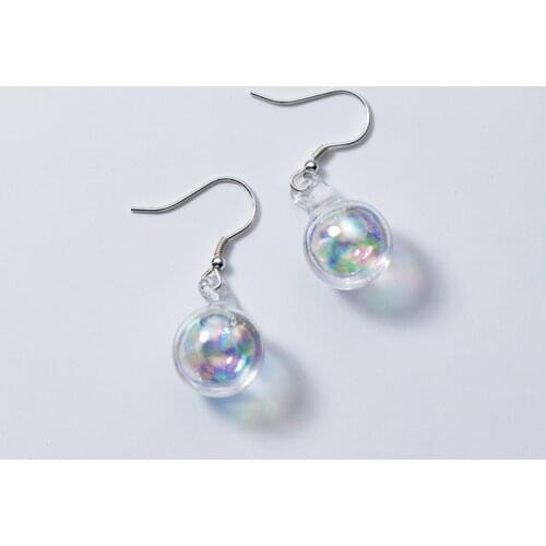 MloveAcc New Arrival Glass Bubble Drop Earrings with Bright-coloured Flowable Liquid Women Trendy S925 Sterling Silver Earrings