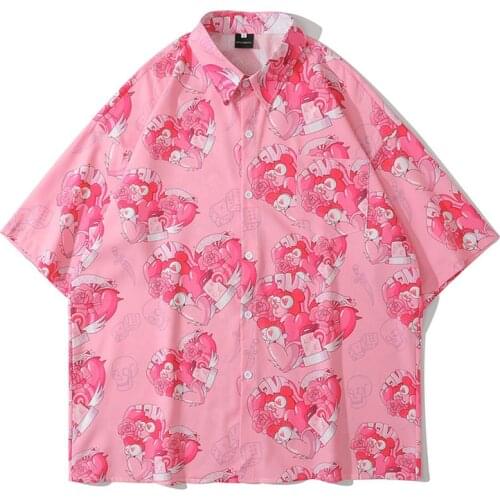 Mens Oversize Hawaiian Shirts Bear Printed Turn-Down Collar Polo Shirt Unisex HipHop Streetwear Holiday Male Tropical Top