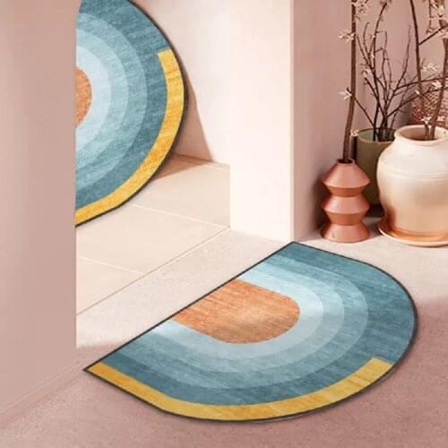 Small loop velvet semicircle floor mat, light luxury bedroom door non-slip mat bedside mat, bathroom room short-pile carpet