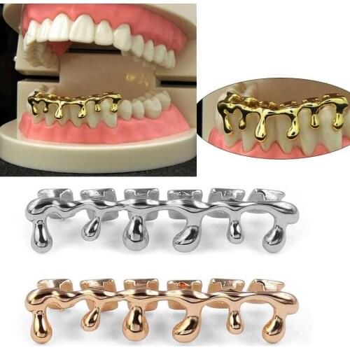 New Rock Punk Party Fit Light Yellow Gold Rose Plated Hip Hop Teeth Drip Grillz Caps Lower Bottom Grill Silver Color Grills