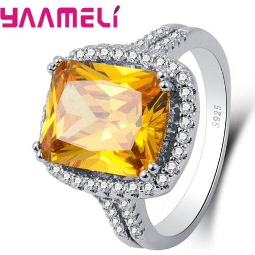New Arrival Delicate Rings 925 Sterling Silver Champagne AAA Cubic Zirconia Elegant Square Cut Rings Jewelry Bijoux
