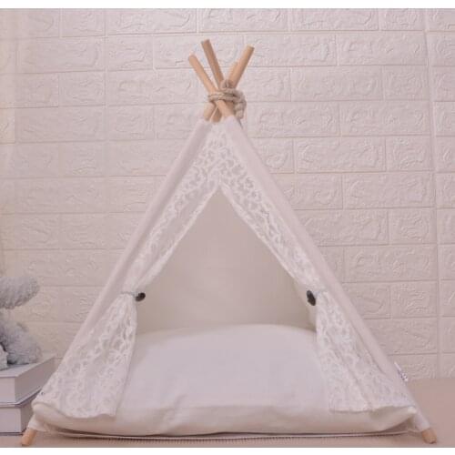 Solid wood pole pet tent cotton kennel comfortable beautiful kennel with cushion pad pet room removable and easy to clean