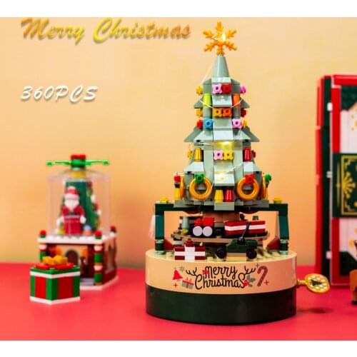 MOC Chinese New Year Orange Tree Christmas Cherry Blossom Creative With Light Music Box Building Blocks Kids Toy Children Gift