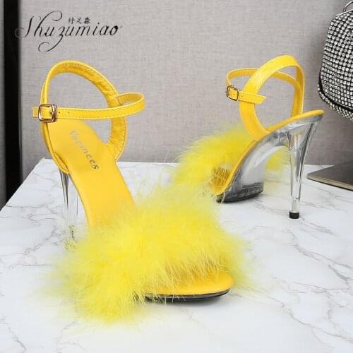SHUZUMIAO 11cm High Heels Sandals Footwear Fur Ankle Strap Gladiator Sandals Female Wedding Sexy Shoes Women Party Evening Pumps