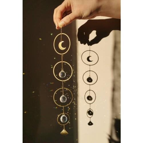 Ayla crystal sun catcher with brass moon, rainbow prism, light diffuser, boho home decoration, fairy decor, gift idea