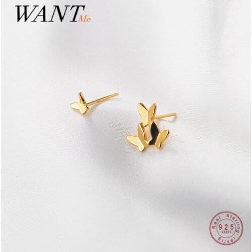 WANTME Genuine 925 Sterling Silver Fashion Korean Chic Unique Butterfly Stud Earrings for Women Teen Sweet Party Jewelry Gift