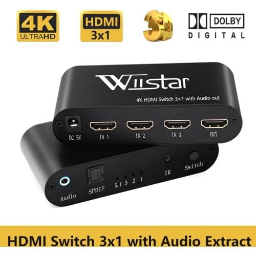 Wiistar HDMI Audio Extractor HDMI Switcher 1080P 4K HDMI Splitter 3 input 1 output Port Hub for DVD HDTV Xbox PS3 PS4