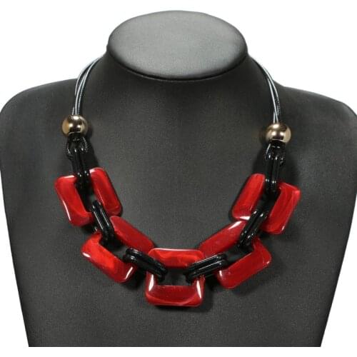 HOT Color Square Resin Red Blue Green Black Rope Chain Pendant Fashion Ethnic Style Jewelry for Women Wedding Party