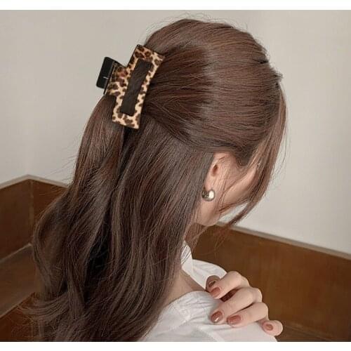 Korean version of womens retro leopard print square back head clip for shower with back head plate hairpin large hairpin female
