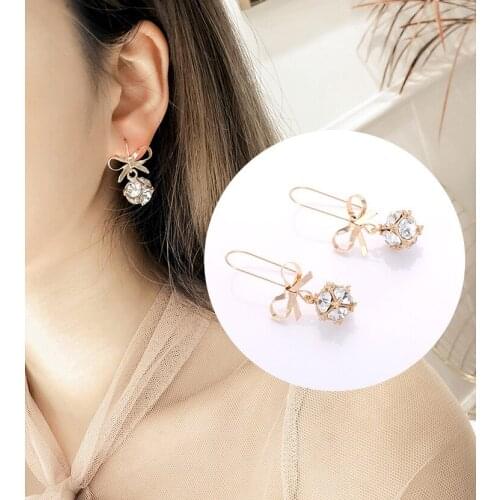 New Fashion Chic Shimmer Bow Knot Cubic White Crystal Earrings Rhinestone Stud Earrings For Women Pendientes
