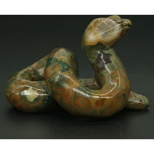 Snake Figurine 2"Natural Stone Rainforest Jasper Carved Animal Statue Decor 3297