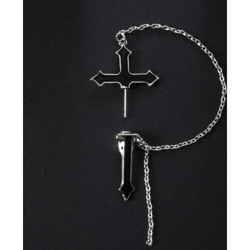 1Pcs Punk Black Big Cross Tassel Stud Earrings Women Personality Rock Exaggerated Silver Color Long Chain Earrings Jewelry