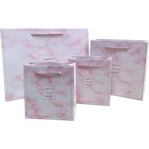 10Pcs/lot Multifuntion Pink Marbling Paper Bag Festival gift bags with Handles Jewelry Gift Bag For Party Favors Bags