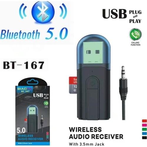 2 in 1 Mini Audio Receiver Transmitter Bluetooth 5.0 Wireless Adapter 3.5MM Jack Stereo USB Dongle For TV PC Support TF card