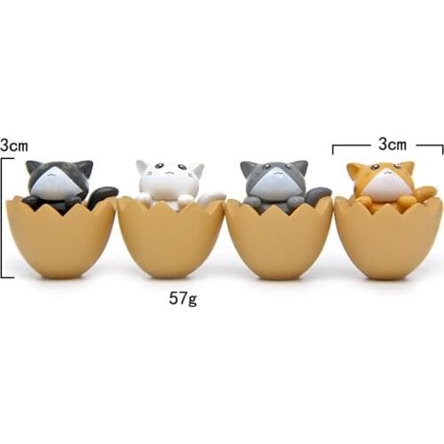 4 Piece Egg Stray Newborn Cat Model Small Statue Kitten Little Figurine Crafts Figure Ornament PVC DIY Miniatures
