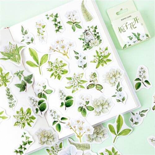 46Pcs/Pack Gardenia Colorful Pattern Colored Sticky Stickers Decoracion Boxed Scrapbook Office Stationery School Supplies