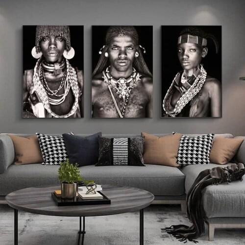 African Tribal Character Portrait Wall Art Canvas Painting Tribal Female Male Poster and Room Living Room Decoration Wall Art