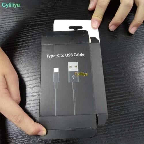 White Black Cardboard Paper Box For Type-C Data Line Fast Charge Cable Packing Retail Box With Hang Hole Package for Type C Cord