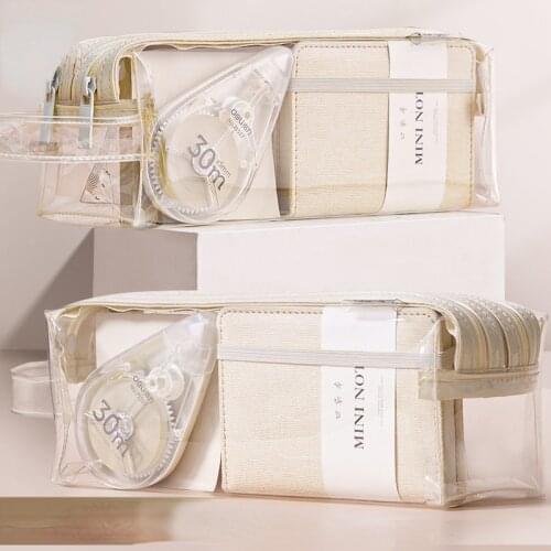 Pencil Case Transparent Multi-purpose Large Capacity Pencil Storage Bag Kawaii Makeup Student Stationery Kids School Supplies