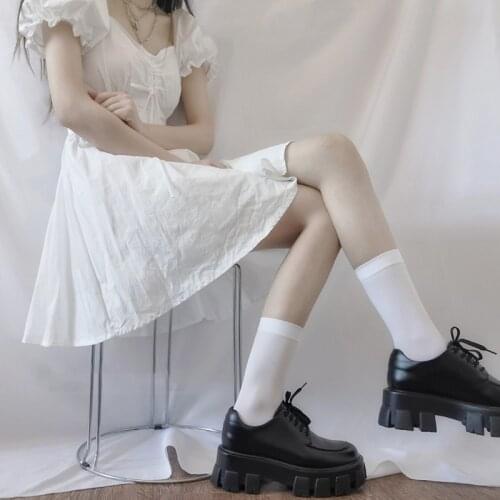 Cute Anime Cosplay Mid Tube Socks Black White Pure Color Lolita Socks Women Long Soxs Janpanese Style Princess Velvet Stocking