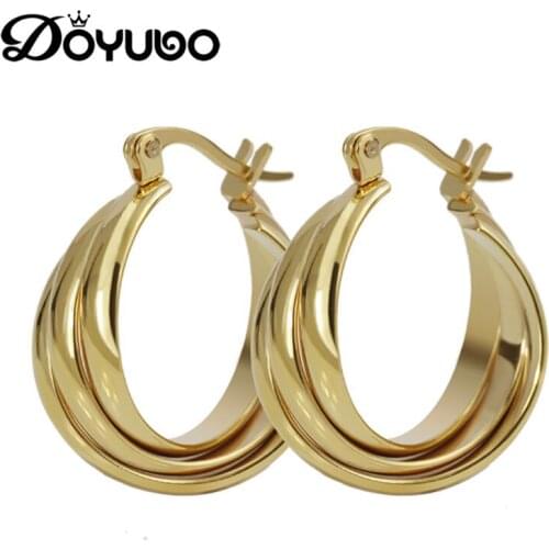 DOYUBO Hot Sale Lady Gold Stainless Steel Hoop Earrings High Quality Round Huggies Earrings Party Gift Women Fine Jewelry DB005