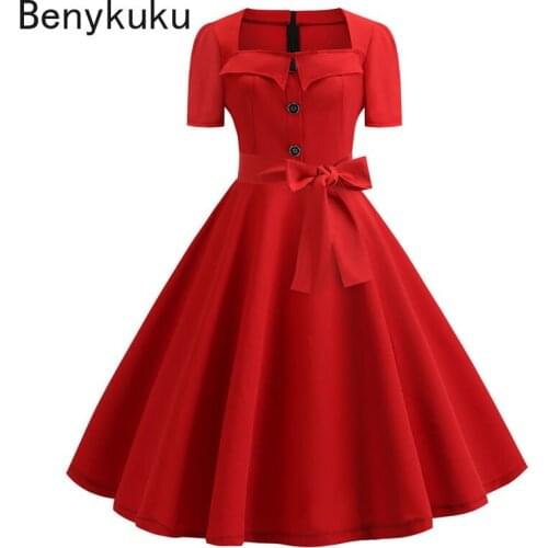Elegant Retro Vintage 50s 60s Robe Rockabilly Swing Pinup Dresses 2021 Women Clothes Summer Casual Plus Size Red Party Vestidos
