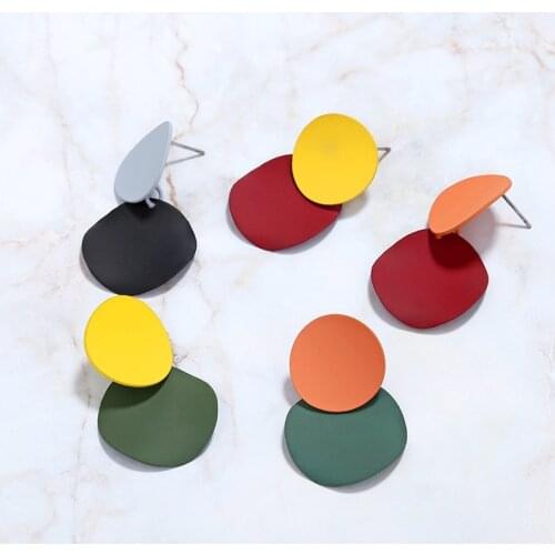 Geometric Round Piece Matching Drop Earrings for Women Metal Spray-painted Ms Dangle Korean Fashion Earrings Jewelry Accessories