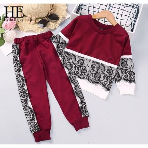 HE Hello Enjoy Girls Clothing Sets Spring Autumn Girls clothes Children Clothing Cartoon Print Sweatshirts+Pants Suit3-7YCasual