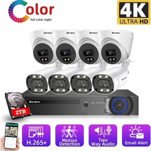 HD 8MP CCTV 8 Cameras Outdoor Waterproof Two-way Audio Security Video Surveillance Ip Camera System Set 8ch 4K POE NVR Kit ONVIF