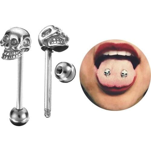 1 Pcs Punk Zircon Skull Tongue Ring Stainless Steel Jewelry For Women Men Fashion Body Piercing Jewelries