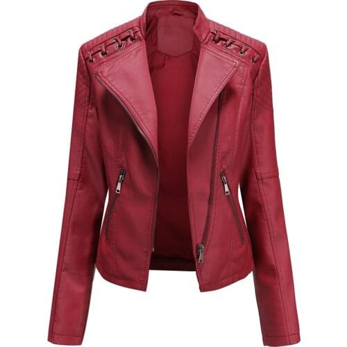 Autumn Winter Womens Pu Leather Jacket Zipper Short Coat Turn-down Collar Female Black Faux Leather Outwear Motor Biker Jackets