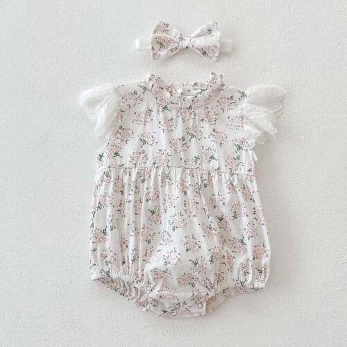 Summer Toddler Baby Girls Bodysuits Cute Infant Baby Girl Clothes Floral Lace Flying Sleeves Jumpsuit One-piece Outfits