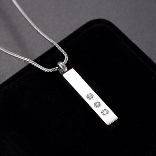 LKJ9905 Three Clear Rhinestons Inlay Hot Selling Bar Cremation Necklace 316L Stainless Steel Jewelry Hold Ashes Keepsake Casket