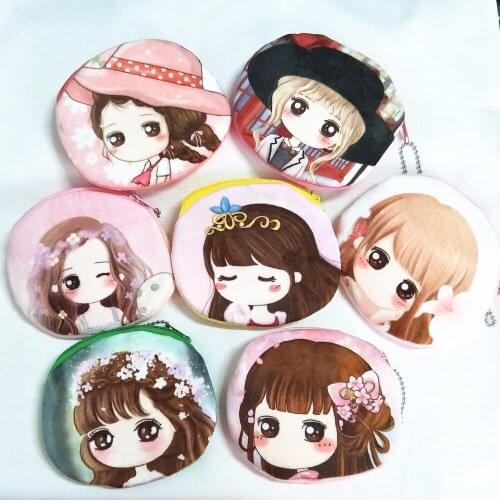 M245 Cute Cartoon Girl Personality Plush Coin Purse Wallet Card Bag Girl Women Student Gift Wholesale