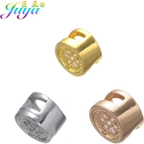 Micro Pave Zircon European Slider Beads Gold/Rose Gold Metal Charm Beads For Women Braided Bracelets Jewelry DIY Making