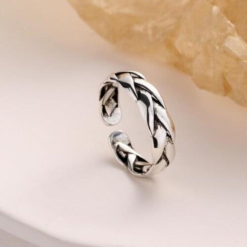 Minimalist Woven Width Surface Thai Silver Ring Silver Plated Open Finger Ring For Women Jewelry Gifts Silver Color