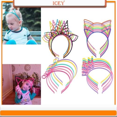 Unicorn Headbands Crown Hair Hoop Bow Headwear Plastic ABS Hair Accessories Cat Ears Hairbands Birthday Tiara Animal Hair Band