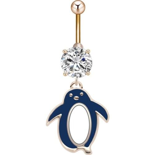 Sexy Penguin Animal Pendant Zircon Piercing Dangle Button Barbell Ring Girl Gift