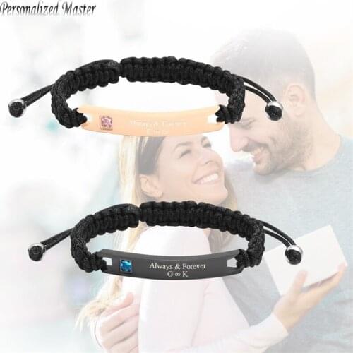 Personalized Master Custom Lovers Message Bracelets Stainless Steel Tag Handmade Braided Rope DIY Nameplate ID Couple Bracelet