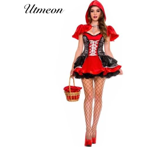Adult Women Festival Party Dress Little Red Riding Hood Halloween Costume Fairy Tale Cosplay Costume