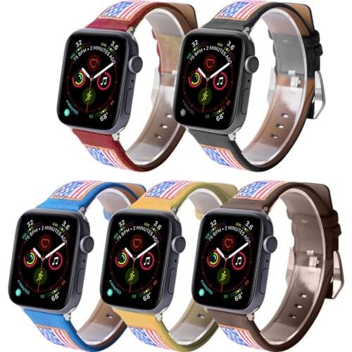 Compatible with apple watch band 38mm / 40mm / 42mm / 44mm leather male / female watch band knitted national flag fashion strap