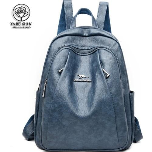 YABEISHINI New Style Double Zipper Female Backpack Soft Leather Backpack Student School Bag Causl Large Capacity Travel Backpack