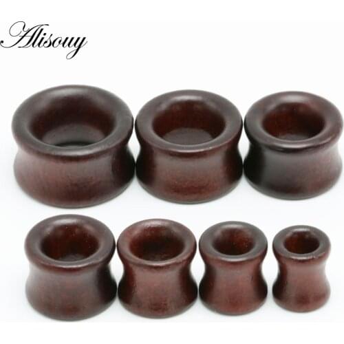 Alisouy 2pcs flesh tunnels ear plugs big gauge piercing expander brown Bubinga rose wood 8-20mm piercing body jewelry for men
