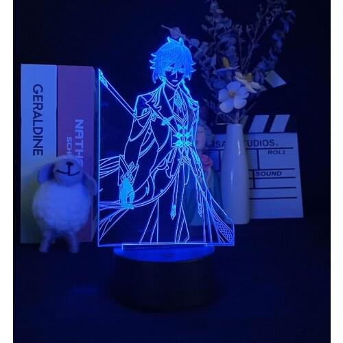 LED Manga Light Game Genshin Impact Figure Klee Diona Barbara Mona Zhongli Acrylic Night Lamp RGB Cool Gift 3D Cute Room Decor