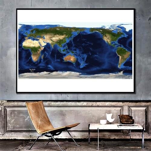 3 Sizes The World Topography and Bathymetry Map Posters and Prints Wall Art Pictures on canvas Paintings for Home Decoration