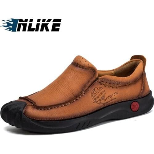 INLIKE Mens Shoes Genuine Leather Shoes Men Breathable Lightweight England Cow Leather Casual Shoes