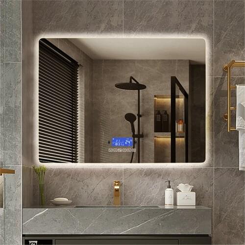 60x80cm Dimmable LED Smart Rectangular Wall Mounted Bathroom With Body Induction Anti-Fog Bluetooth Backlit Light Vanity Mirror