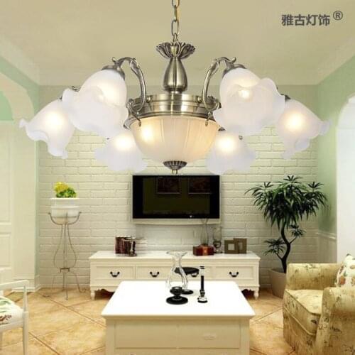 Vintage Simple European Rion Pendant Light Rustic White Wrought Iron 110-240v E27 Dining Room Bedroom Hanging Lamp