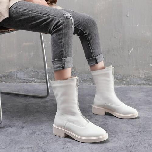 LAASIMI Spring Women Ankle Motorcycle Boots Casual Warm Fur Women Boot Shoes Woman Square Heel Booties Female Zipper Shoes 2021